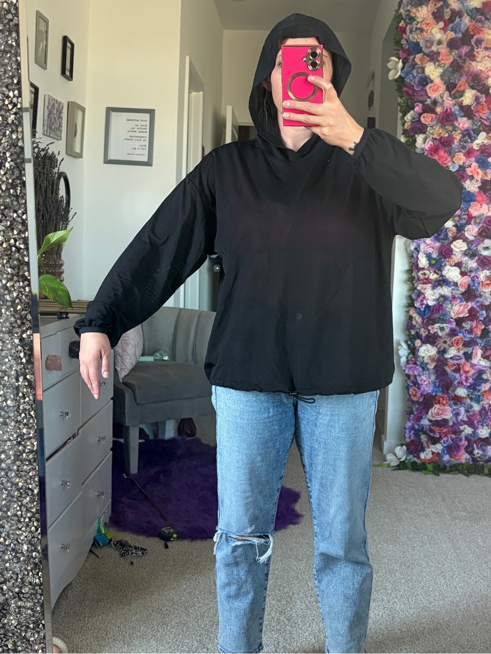 Women’s Black Hooded Windbreaker Jacket